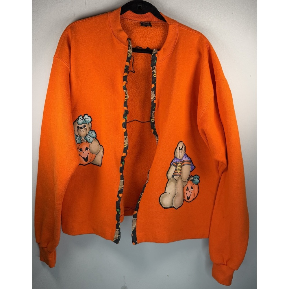 Vtg PM Made in the USA Extra Large Halloween Bear Handmade Vintage Cardigan